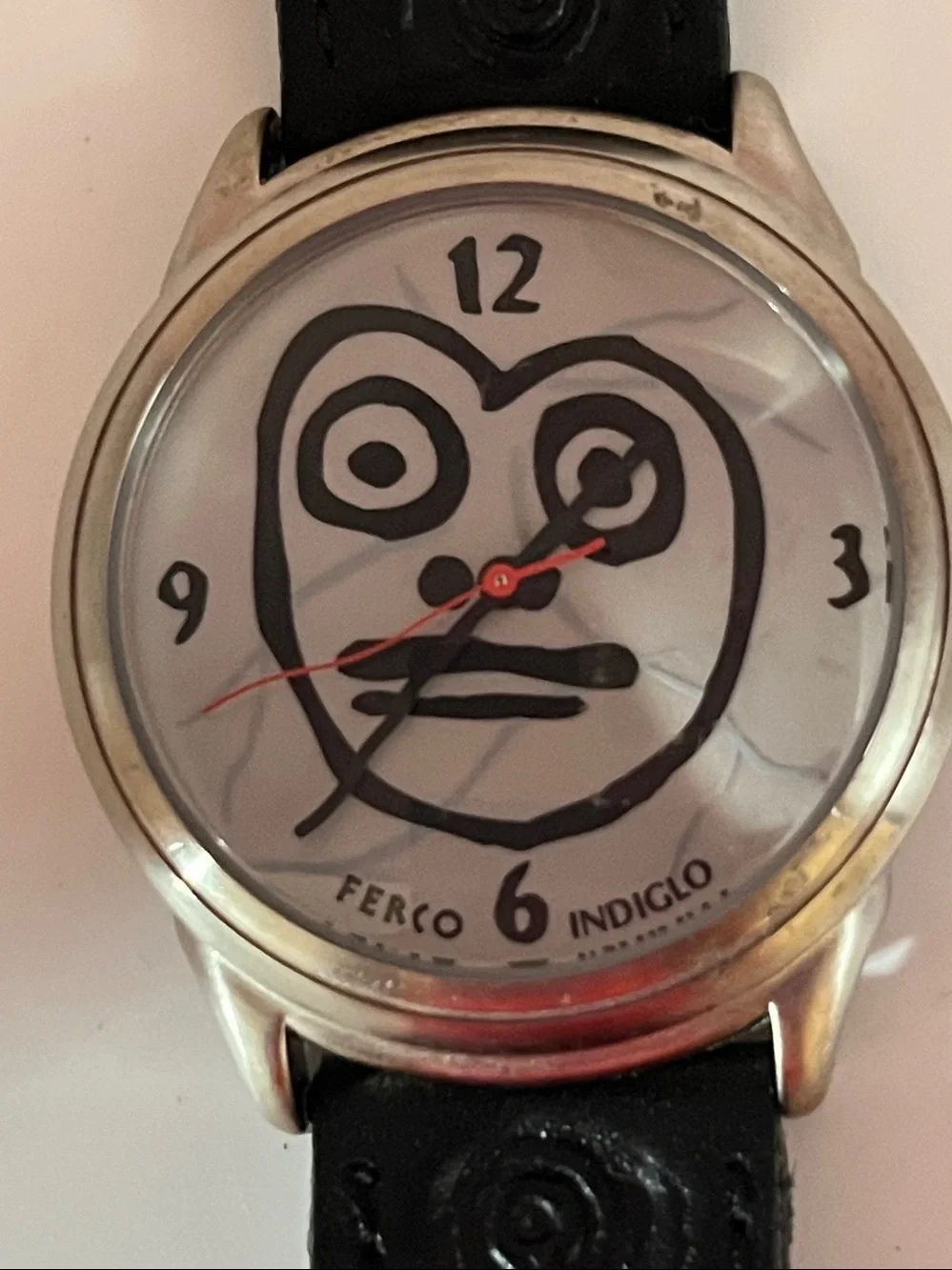 Ferco Indiglo Black Braided Leather Strap Watch with Silver Case and White Dial
